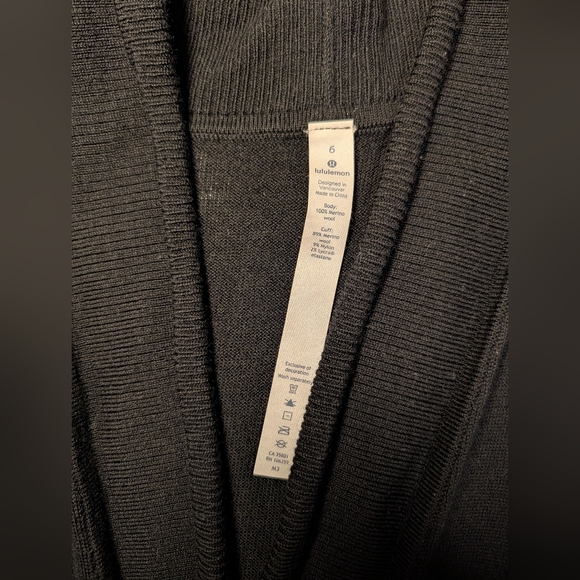 Lululemon Black 100% Merino Wool Ribbed Longline Open Front Sit In Lotus Wrap 6 - Picture 13 of 14